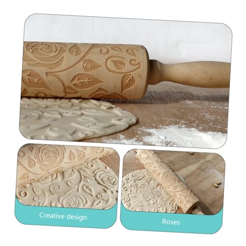 Lot de 2 Rouleaux à Pâtisserie en Bois Gravés Saint-Valentin, Motifs Rose et Cœur, Rouleaux à Pâte Sculptés pour Biscuits, Décorations Fondant et Pâtisserie Maison