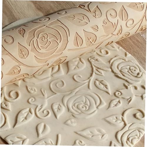 Lot de 2 Rouleaux à Pâtisserie en Bois Gravés Saint-Valentin, Motifs Rose et Cœur, Rouleaux à Pâte Sculptés pour Biscuits, Décorations Fondant et Pâtisserie Maison